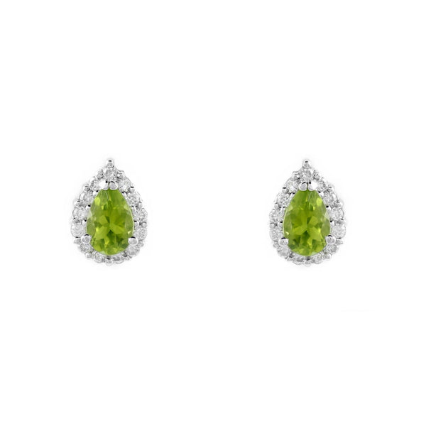 18ct white gold 0.90ct peridot & 0.25ct diamond cluster earrings
