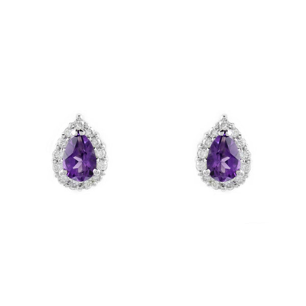 18ct white gold 0.72ct amethyst 0.25ct diamond cluster earrings