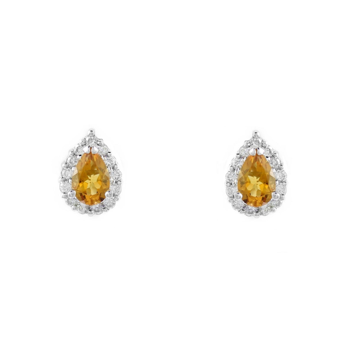 18ct white gold 0.74ct citrine & 0.25ct diamond cluster earrings