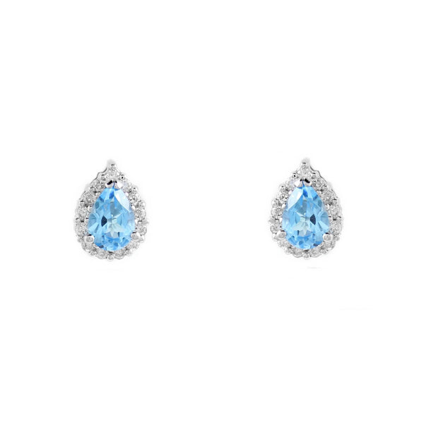 Platinum 0.95ct blue topaz & 0.23ct diamond cluster earrings