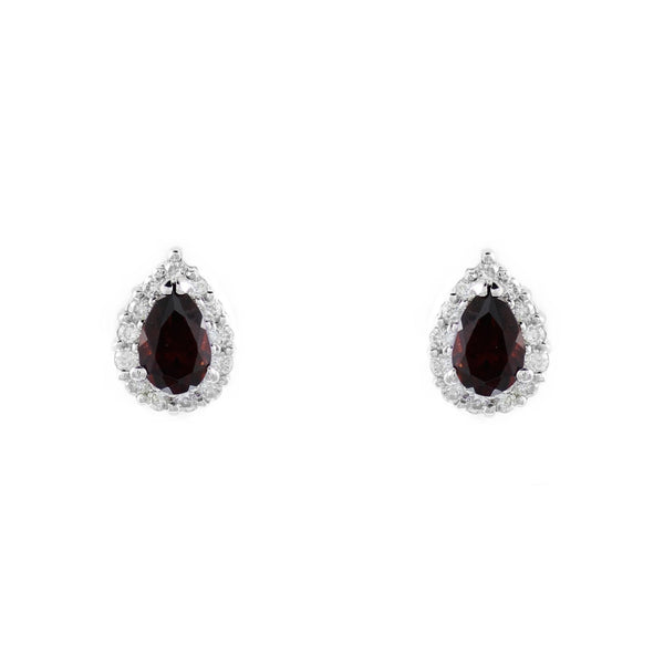 Platinum 1.18ct garnet & 0.24ct diamond cluster earrings