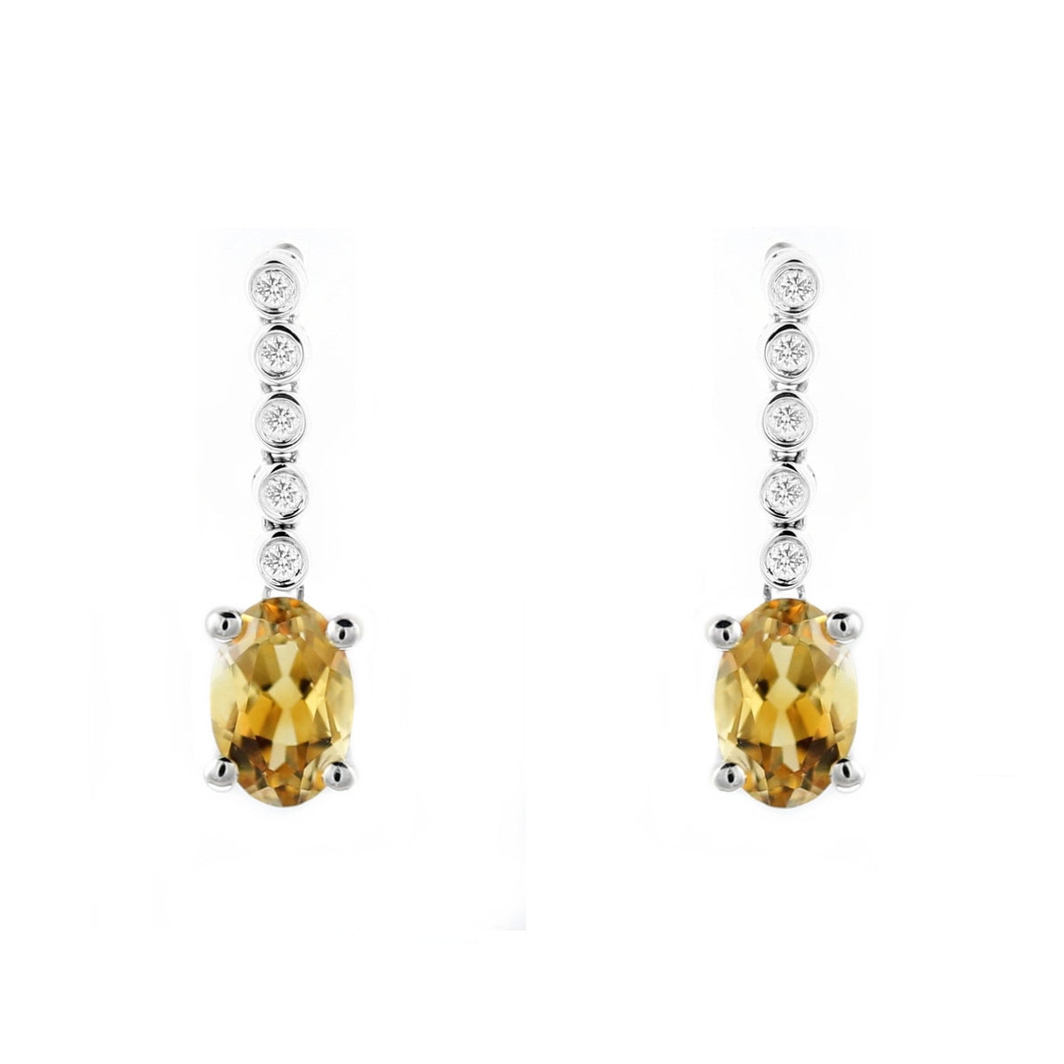 18ct white gold 0.91ct citrine & 0.10ct diamond drop earrings