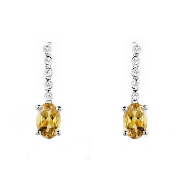 18ct white gold 0.91ct citrine & 0.10ct diamond drop earrings