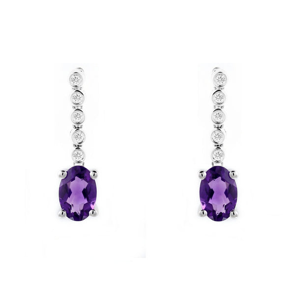 Platinum 0.82ct amethyst & 0.09ct diamond drop earrings