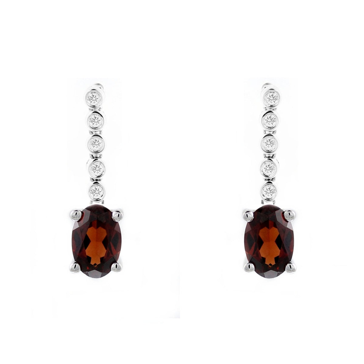 Platinum 1.34ct garnet & 0.08ct diamond drop earrings