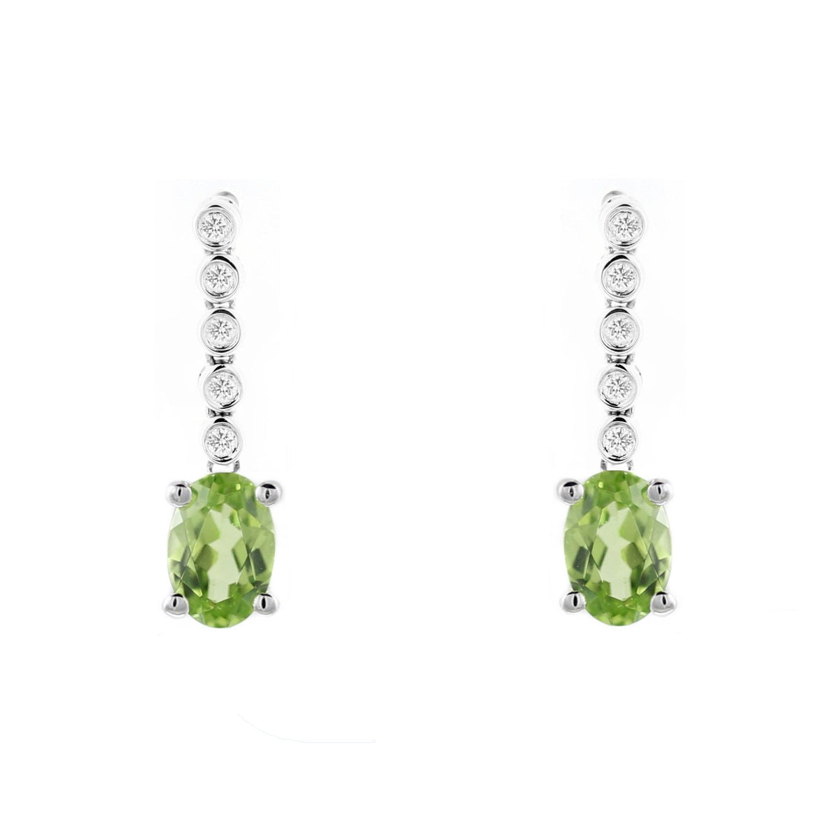 18ct white gold 1.07ct peridot & 0.10ct diamond drop earrings