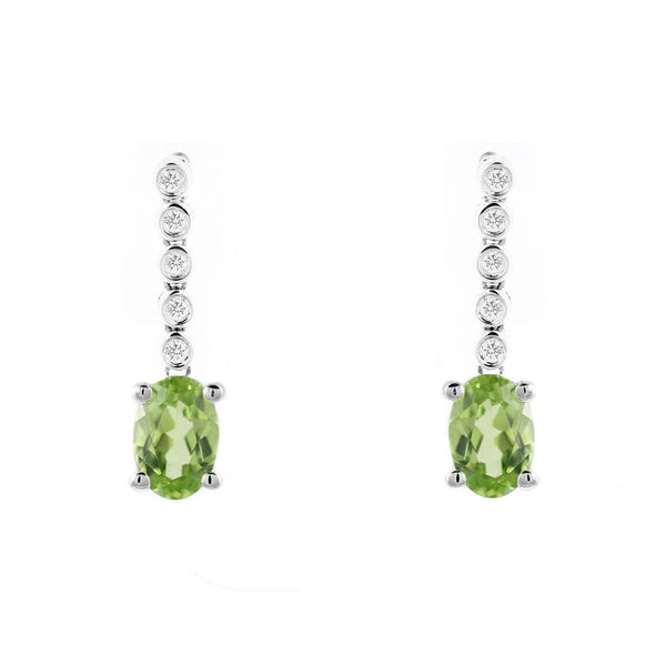 18ct white gold 1.07ct peridot & 0.10ct diamond drop earrings