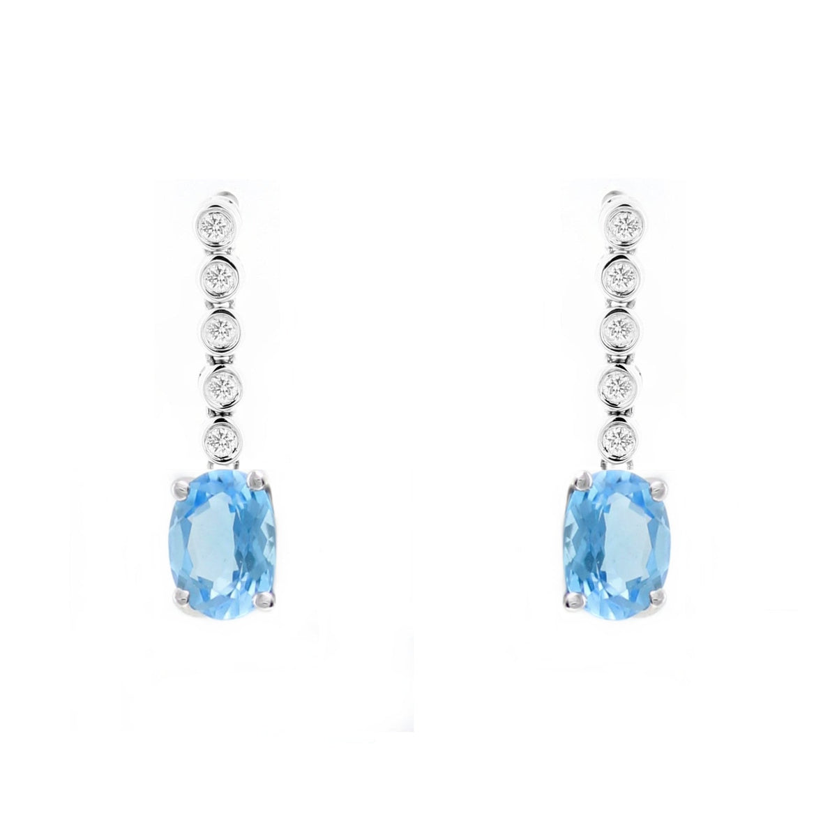 18ct white gold 1.15ct blue topaz & 0.10ct diamond drop earrings