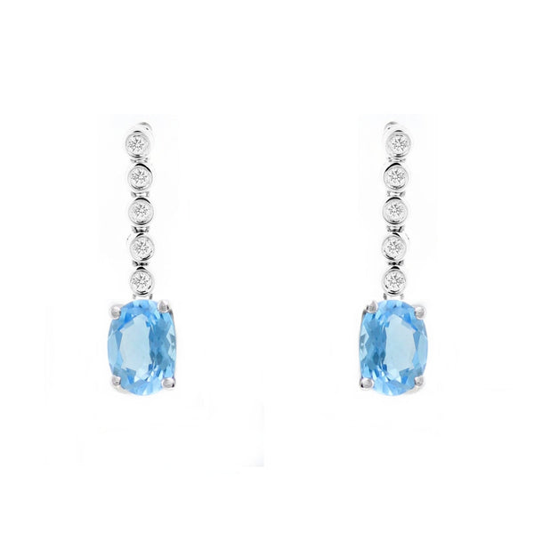18ct white gold 1.15ct blue topaz & 0.10ct diamond drop earrings