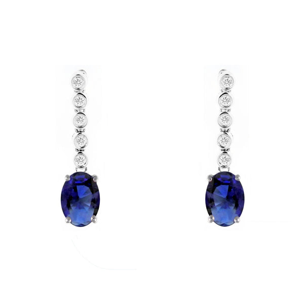 Platinum 1.35ct sapphire & 0.09ct diamond drop earrings