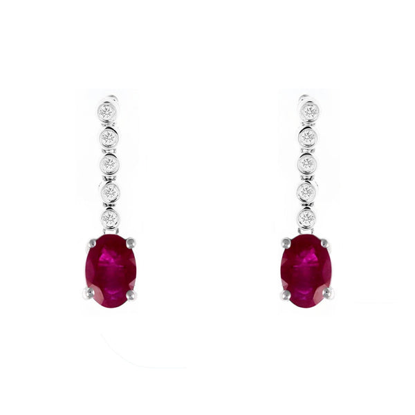 Platinum 1.20ct ruby & 0.09ct diamond drop earrings