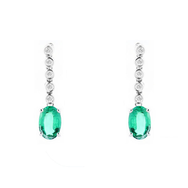 Platinum 0.85ct emerald & 0.09ct diamond drop earrings