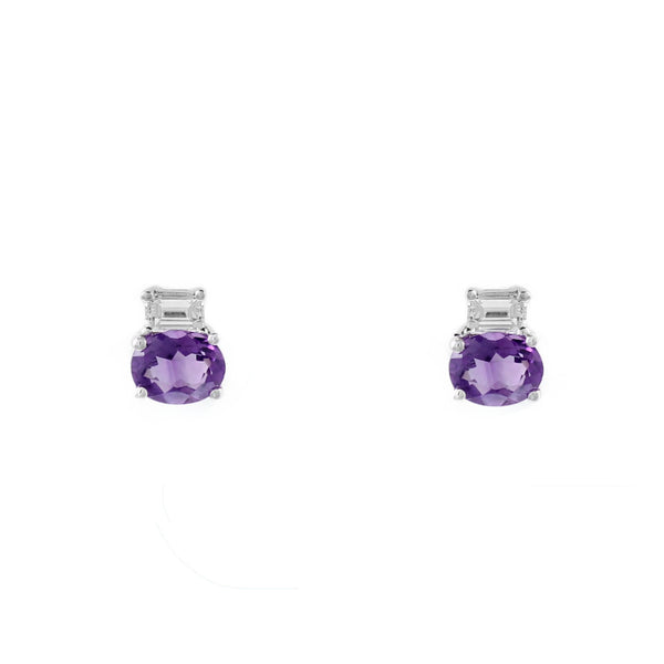 18ct white gold 0.65ct amethyst & 0.20ct diamond stud earrings
