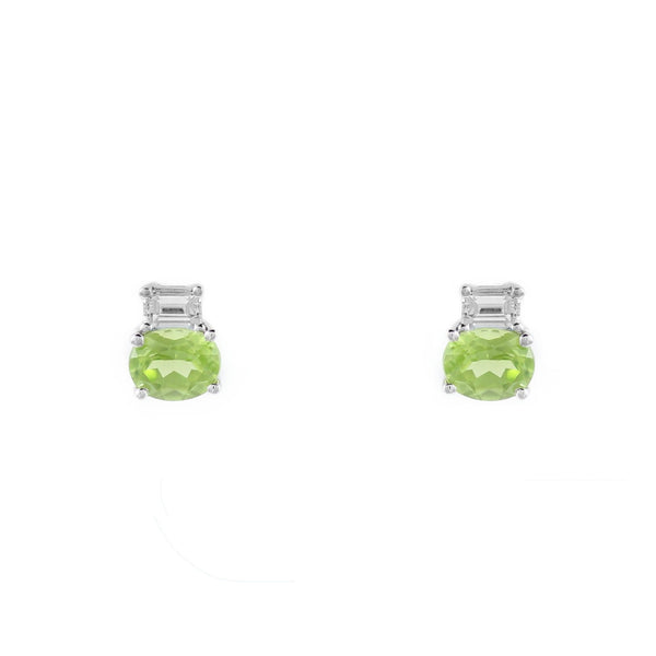 Platinum 0.88ct peridot & 0.20ct diamond stud earrings