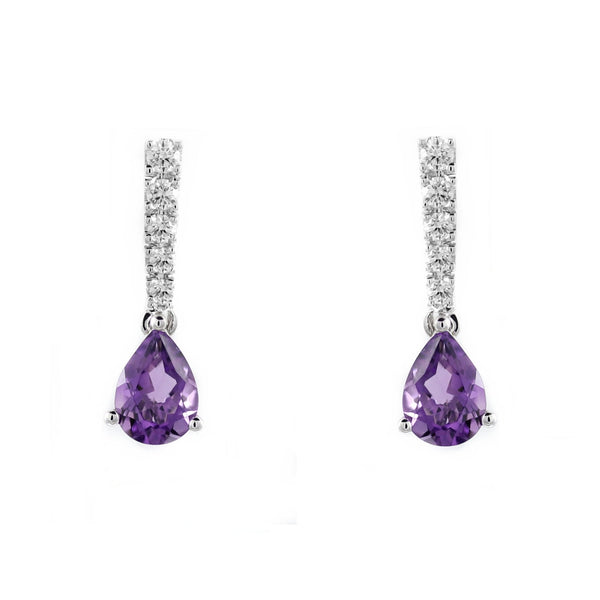 Platinum 1.36ct amethyst & 0.20ct diamond drop earrings
