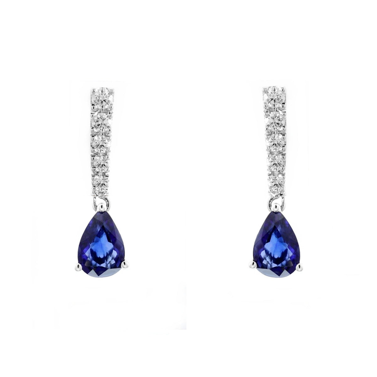 18ct white gold 1.47ct sapphire & 0.23ct diamond drop earrings