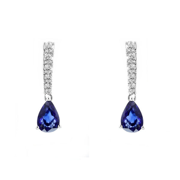 18ct white gold 1.47ct sapphire & 0.23ct diamond drop earrings