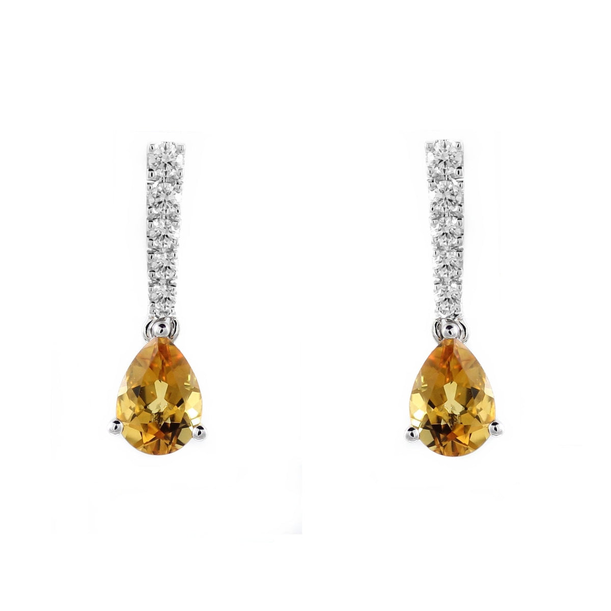 18ct white gold 1.29ct citrine & 0.21ct diamond drop earrings