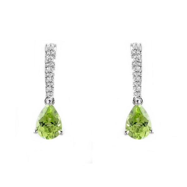 Platinum 1.37ct peridot & 0.25ct diamond drop earrings