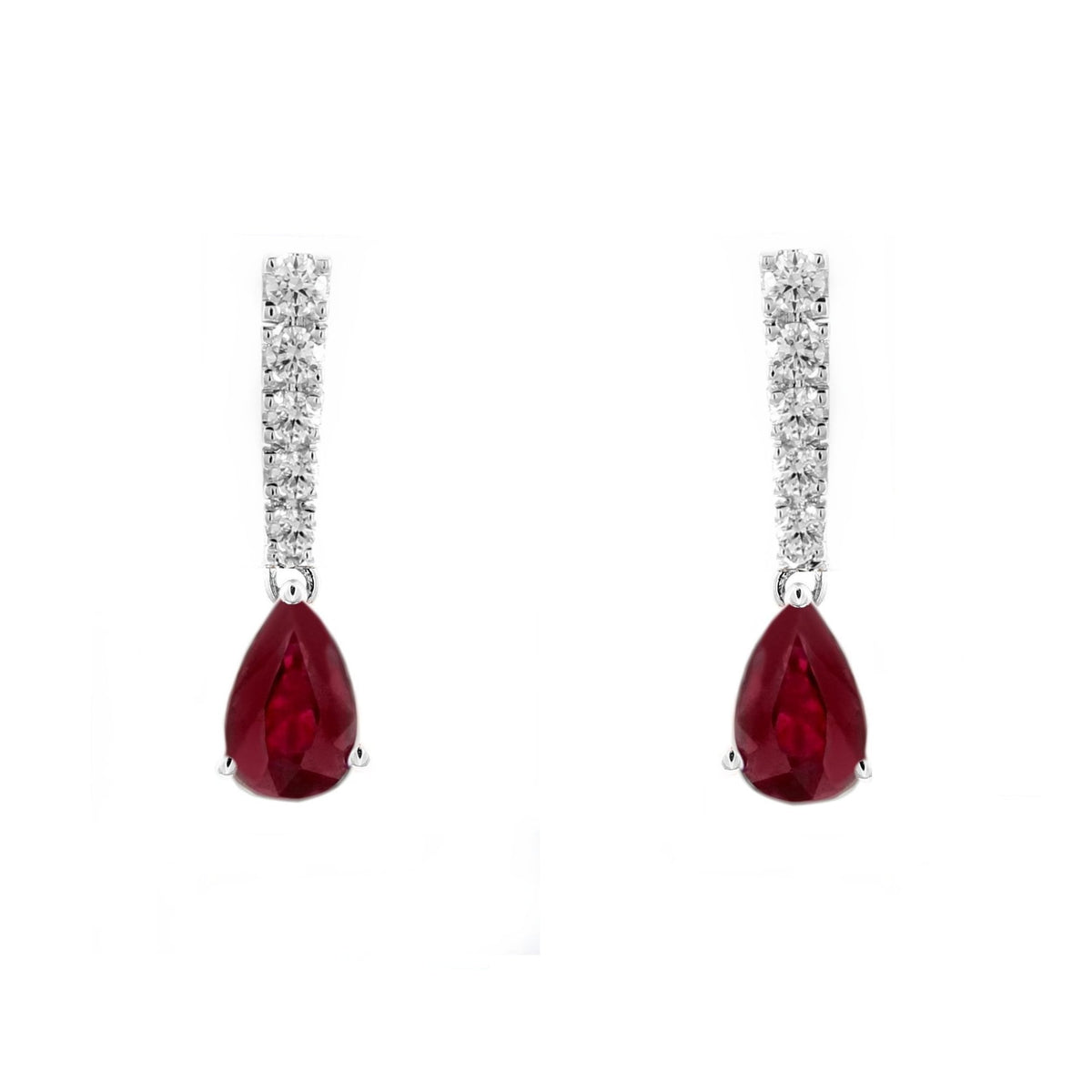 18ct white gold 1.15ct ruby & 0.24ct diamond drop earrings