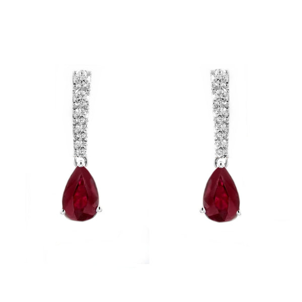 18ct white gold 1.15ct ruby & 0.24ct diamond drop earrings