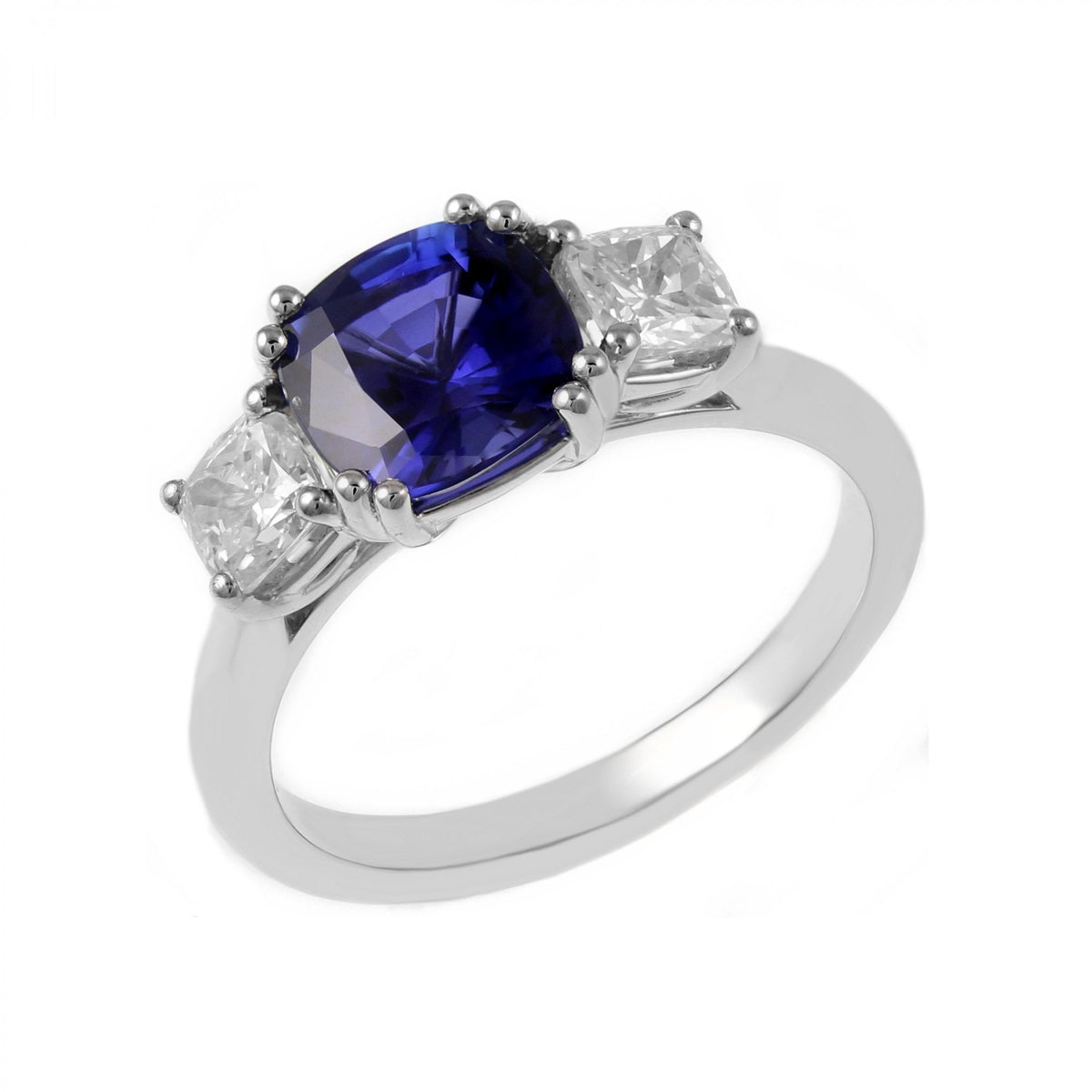 Platinum 2.05ct sapphire & 0.83ct diamond 3 stone ring