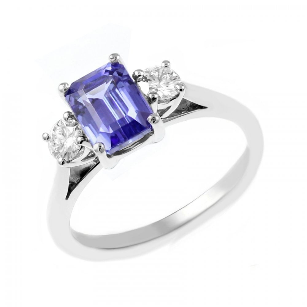 Platinum 0.92ct tanzanite & 0.30ct diamond 3 stone ring
