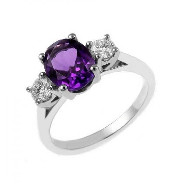Platinum 1.63ct amethyst & 0.40ct diamond 3 stone ring