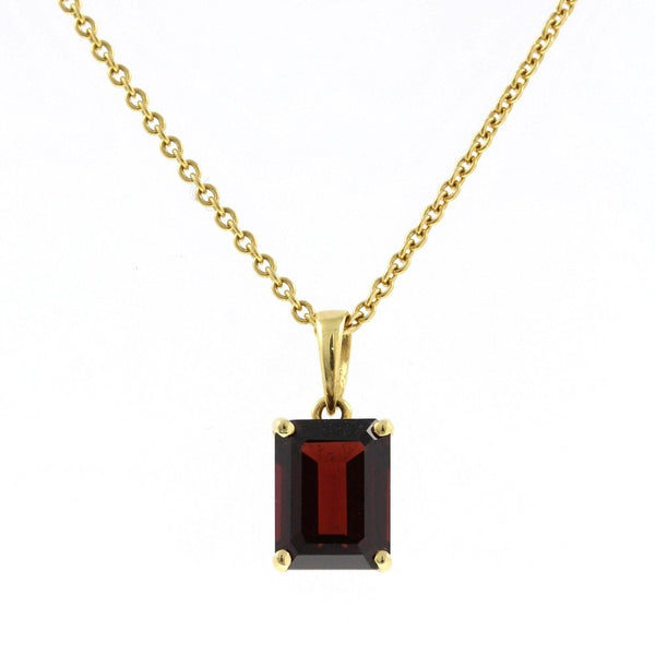 9ct yellow gold 10mm x 8mm emerald cut garnet pendant