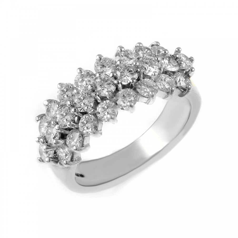 Platinum 2.00ct round brilliant cut diamond 3 row ring