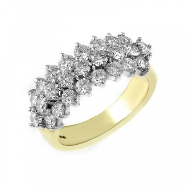 18ct yellow gold 2.00ct round brilliant cut diamond 3 row ring