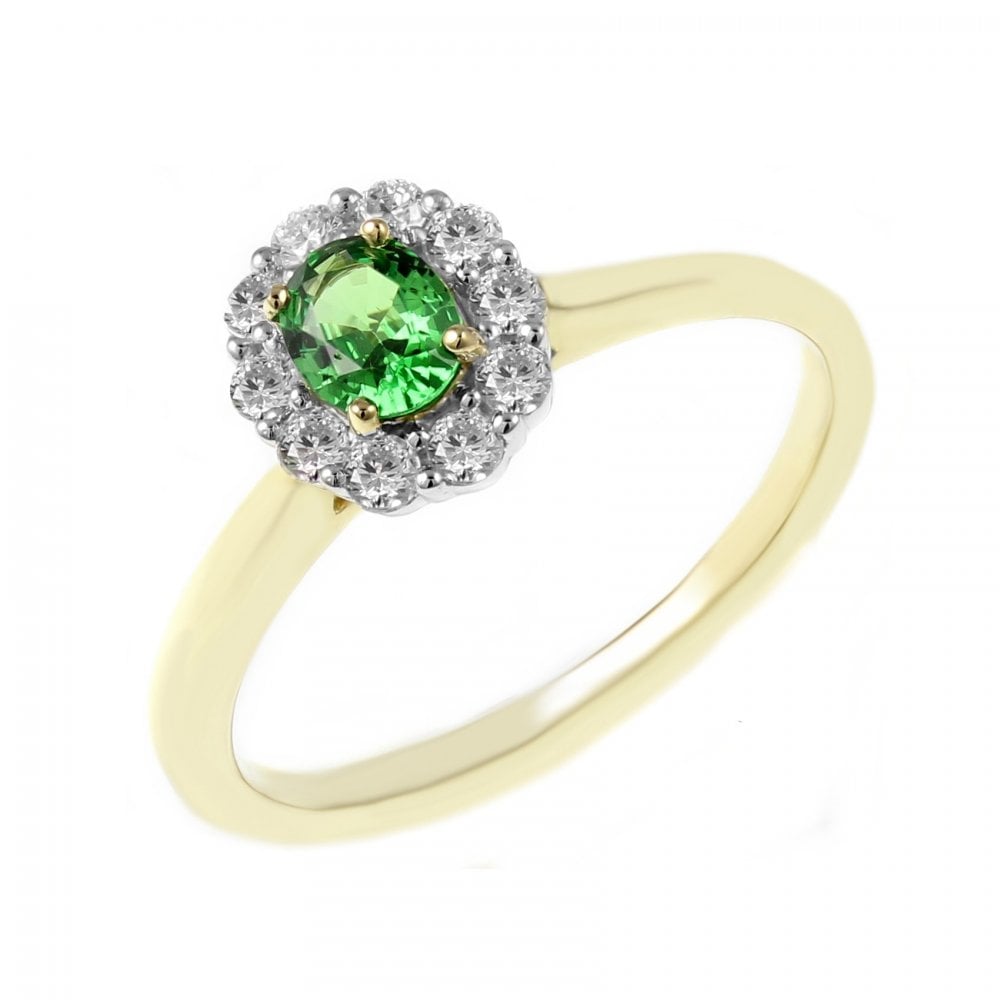 18ct yellow gold 0.36ct tsavorite garnet & 0.24ct diamond ring