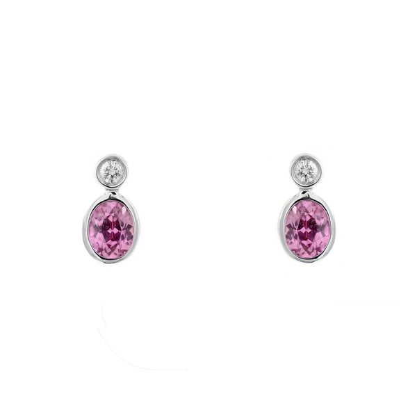 Platinum 0.79ct pink sapphire & 0.06ct diamond stud earrings