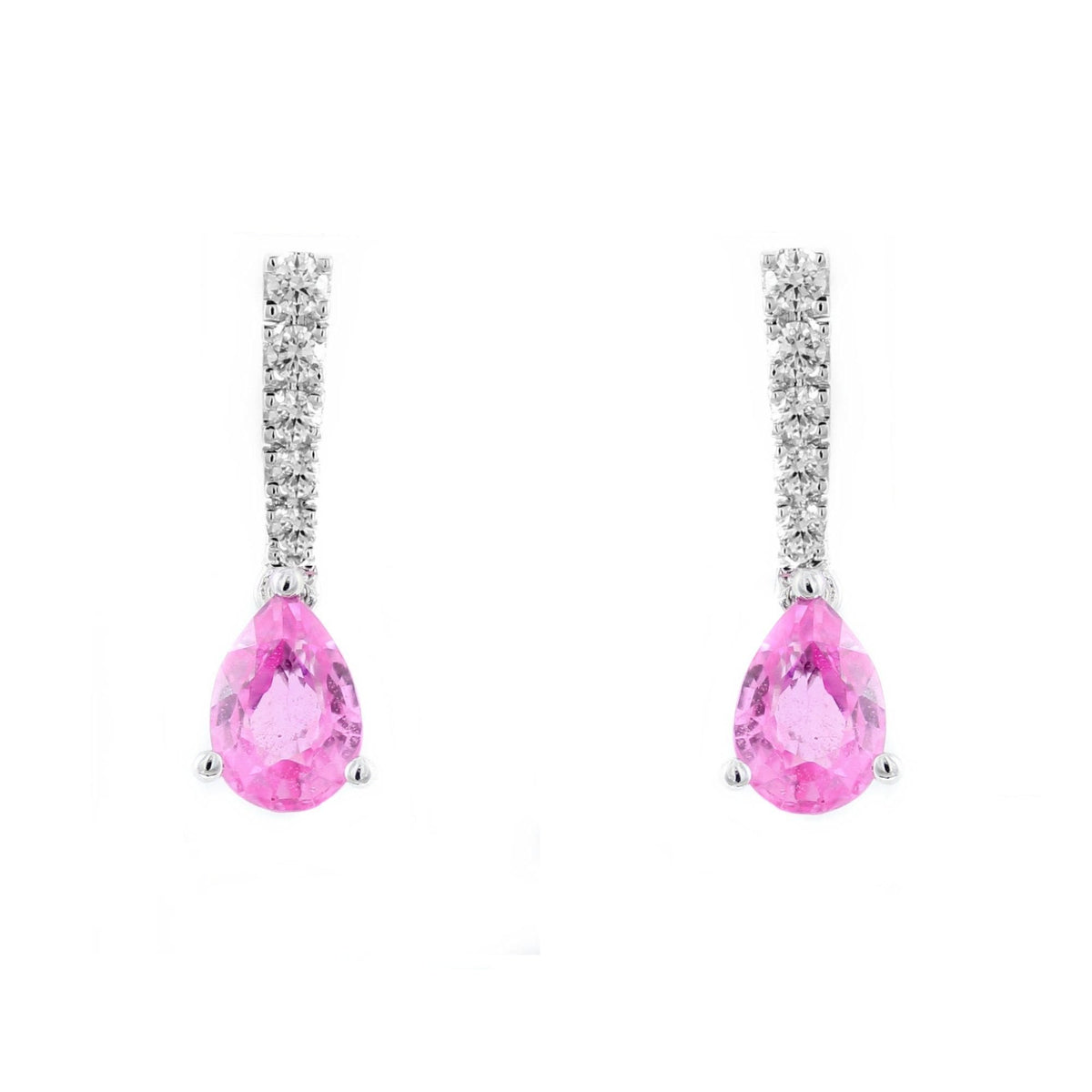 Platinum 1.55ct pink sapphire & 0.22ct diamond drop earrings