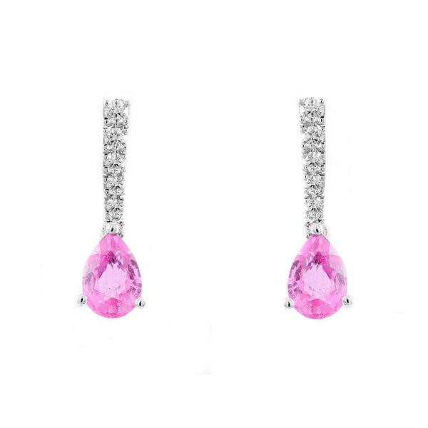 Platinum 1.55ct pink sapphire & 0.22ct diamond drop earrings