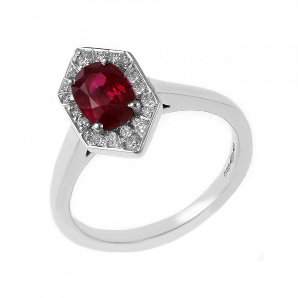 Platinum 1.23ct ruby & 0.17ct diamond Art Deco style ring