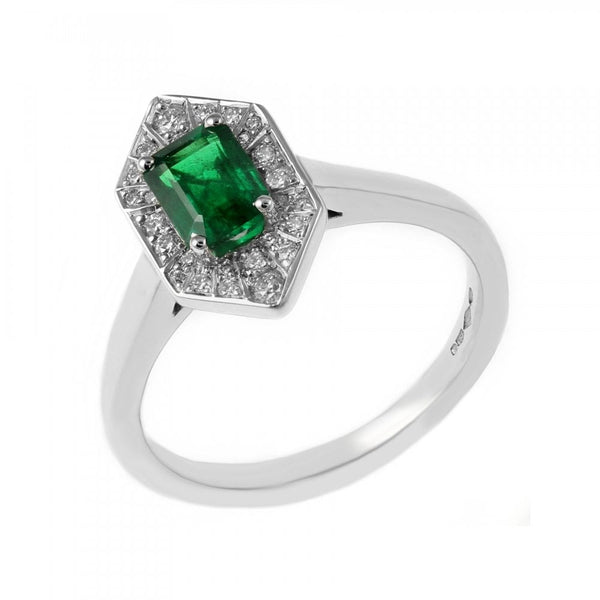 Platinum 0.72ct emerald & 0.17ct diamond Art Deco style ring