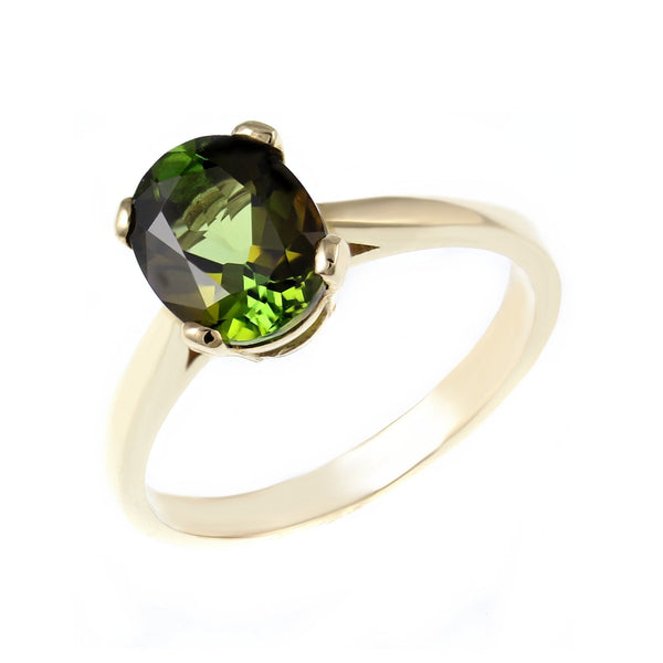 9ct yellow gold 9mm x 7mm oval green tourmaline ring