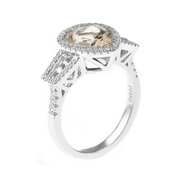 Platinum 2.15ct morganite, 0.25ct diamond & 0.59ct topaz ring