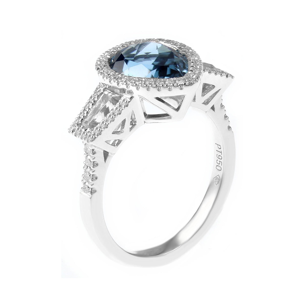 Platinum 3.00ct London topaz, 0.25ct diamond & 0.46ct topaz ring