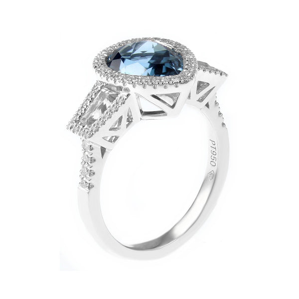 Platinum 3.00ct London topaz, 0.25ct diamond & 0.46ct topaz ring