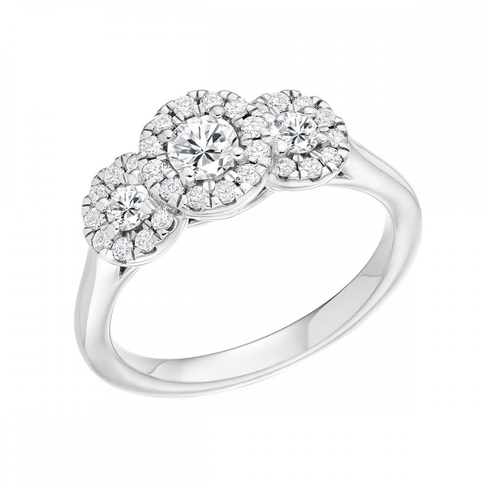 Platinum 0.75ct round brilliant cut diamond triple cluster ring