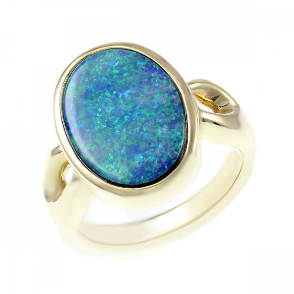 14ct yellow gold 3.39ct opal doublet ring