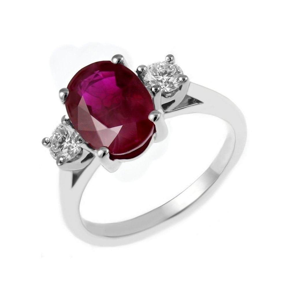 Platinum 2.46ct ruby & 0.41ct diamond 3 stone ring