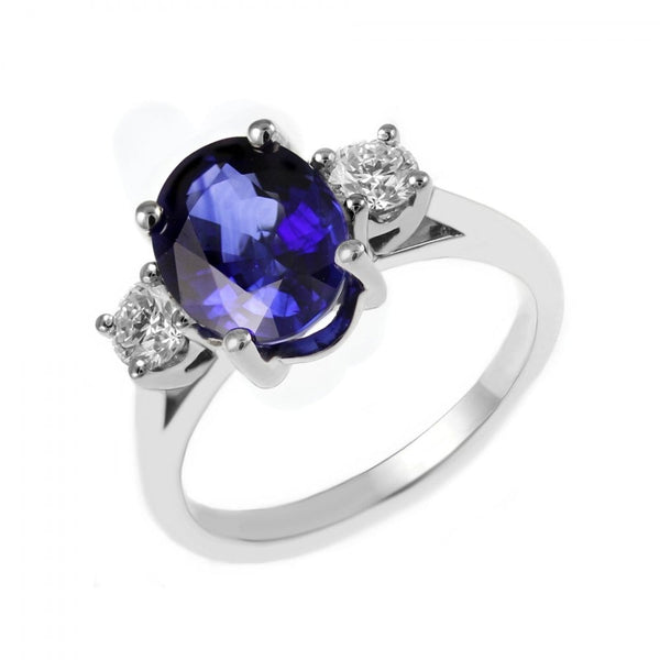 Platinum 2.30ct sapphire & 0.42ct diamond 3 stone ring