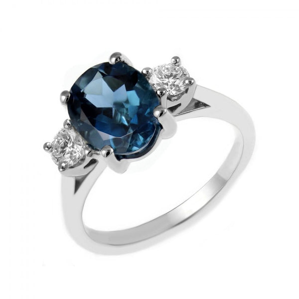 Platinum 2.02ct London blue topaz & 0.40ct diamond 3 stone ring