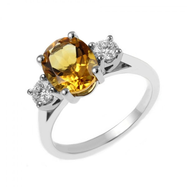 Platinum 1.76ct citrine & 0.40ct diamond 3 stone ring