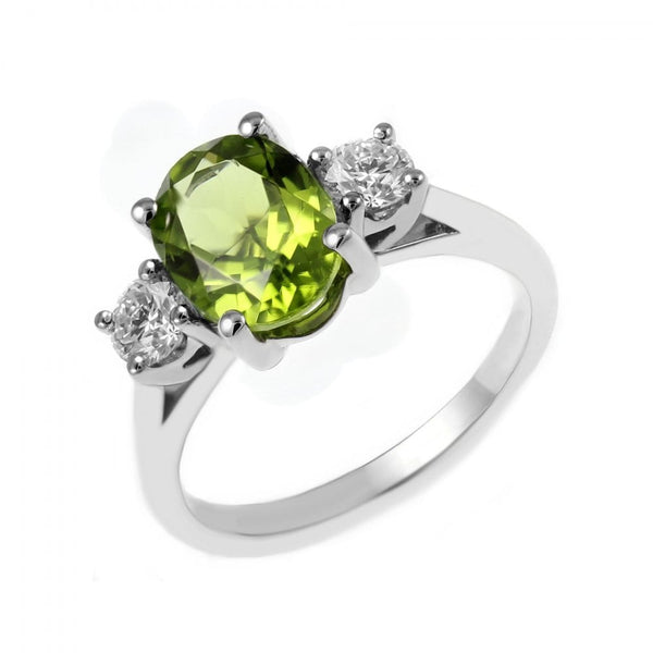 Platinum 1.99ct peridot & 0.40ct diamond 3 stone ring
