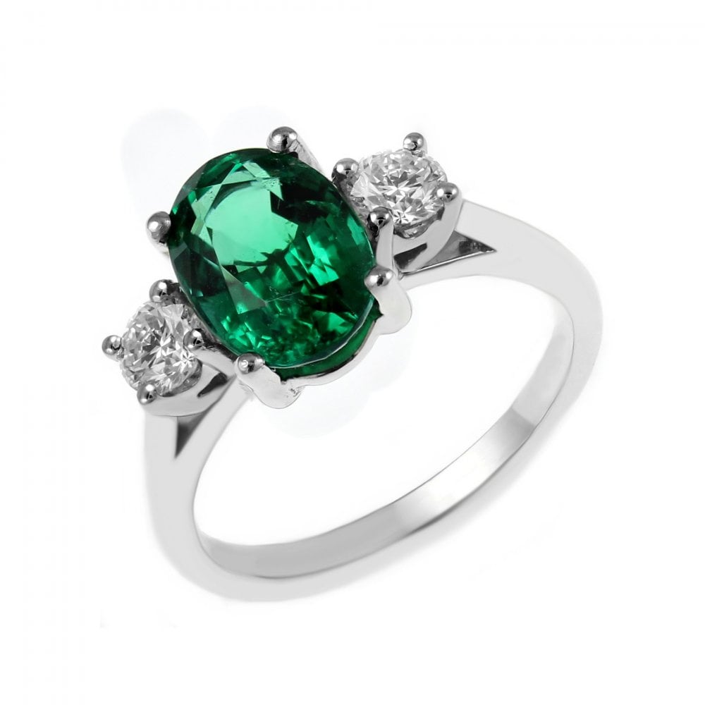 Platinum 1.81ct emerald & 0.40ct diamond 3 stone ring