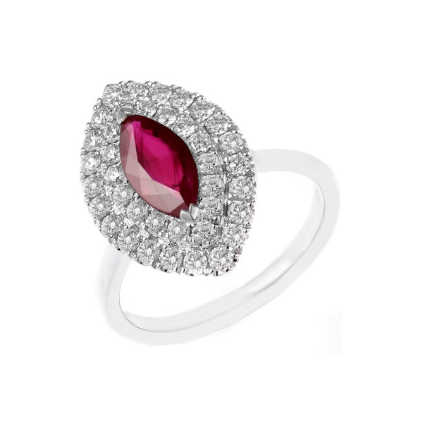 Platinum 1.08ct ruby & 0.84ct diamond marquise halo ring